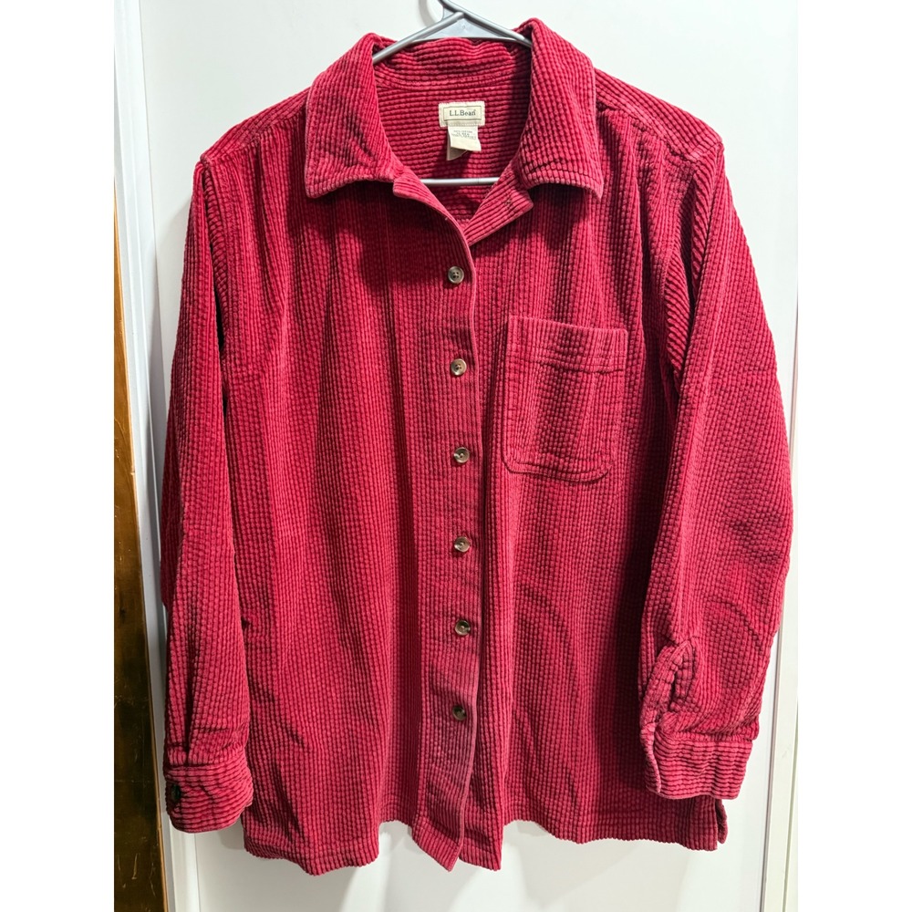 LL Bean Womens Red Corduroy Button Down Shirt Cotton Long Sleeve M-REG 266127